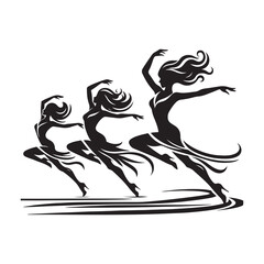 Line Dance Silhouette Vector Illustration, Solid White Background.