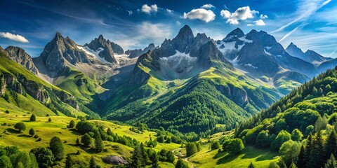 Obraz premium Majestic Pyrenees Mountains Wilderness Landscape, France: Breathtaking Scenic View