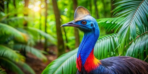 Fototapeta premium Majestic Southern Cassowary in Australian Rainforest - Wildlife Stock Photo