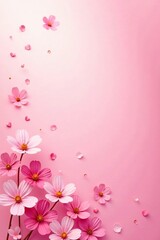 Soft pink gradient background with scattered flowers, peaceful, pink, gradient