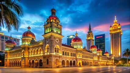 Obraz premium Majestic Sultan Abdul Samad Building, Merdeka Square Kuala Lumpur, Malaysia Panorama at Night