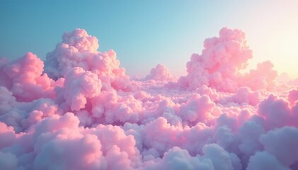 Swirling clouds of pale pink float across the sky, dreamy landscape, , atmospheric effect
