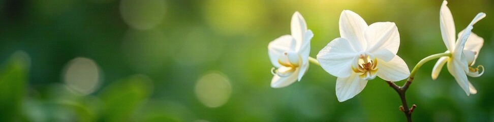 Fototapeta premium Delicate white orchid petals swaying in the breeze, garden, botanical