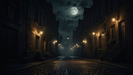 Obraz premium Noir Image Dark Mysterious City Village Anime Game Scene