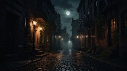 Fototapeta premium Noir Image Dark Mysterious City Village Anime Game Scene