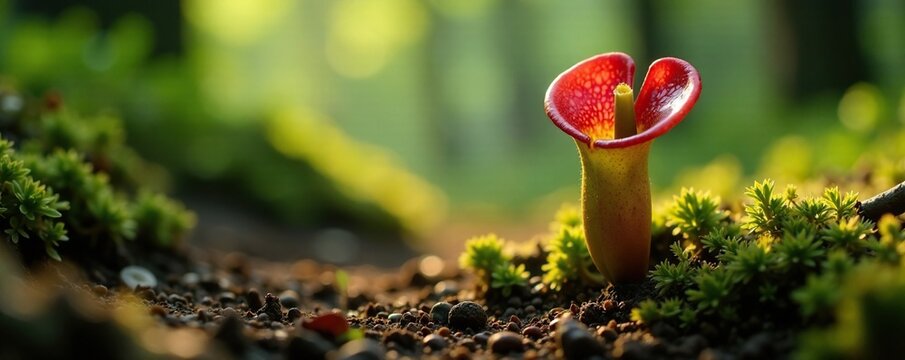 Carnivorous plant Nepenthes mirabilis on soil, forest floor, carnivorous plants