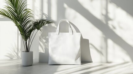 31.Blank Canvas Tote Bag Mockup in White Eco-Friendly Design with Copy Space