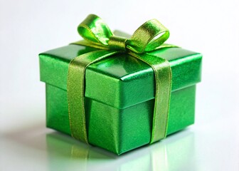 Miniature Green Gift Box, Tilt-Shift, Isolated White Background