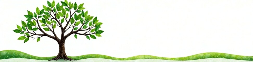 Evergreen tree with wavy leaves on isolated white background, landscape, tree, woodland