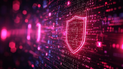Obraz premium Digital shield glowing on futuristic tech background.
