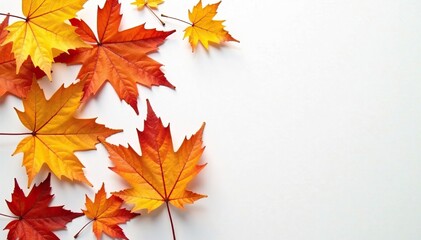 Fototapeta premium warm autumn leaves scattered on white surface, autumn leaves, seasonal change