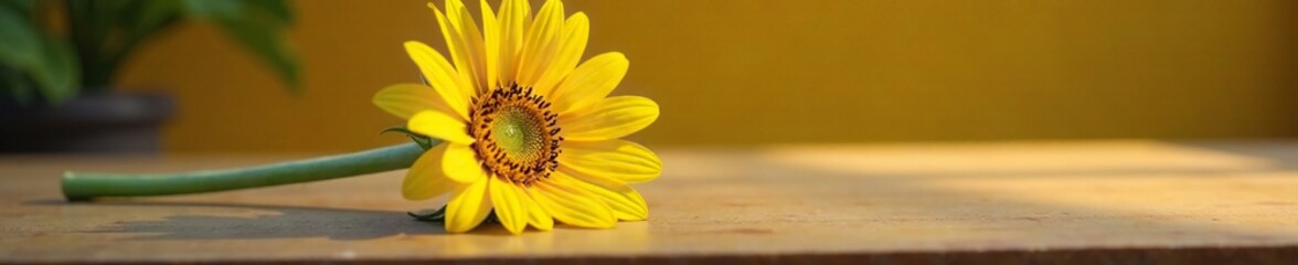 Obraz premium A single bright yellow sunflower on an isolated table, single, bloom