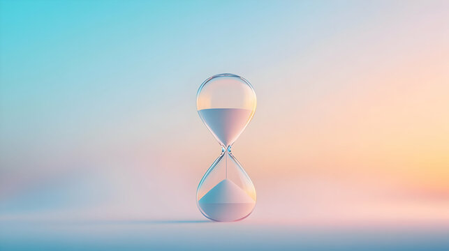A serene hourglass symbolizing the passage of time, set against a calming gradient background.