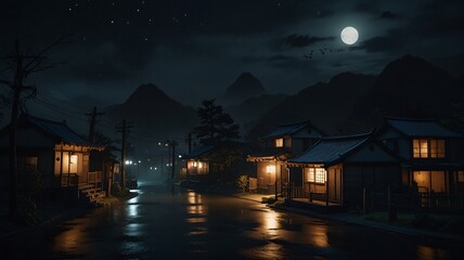 Noir Image Dark Mysterious City Village Anime Game Scene