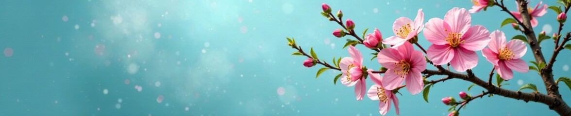 Floral tree in full bloom on a serene blue background, garden, bloom, greenery