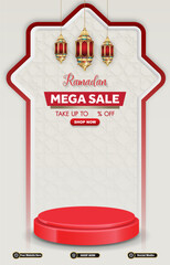 ramadan mega sale template banner with 3d podium for product sale with white background design 01