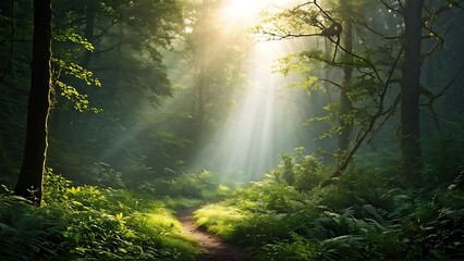 Obraz premium sun shining through the forest