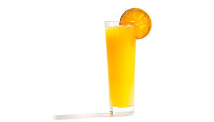 A vibrant image of orange juice in a tall, clear glass.