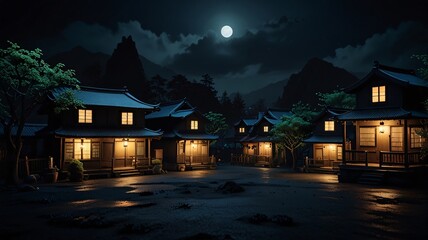 Fototapeta premium Noir Image Dark Mysterious City Village Anime Game Scene