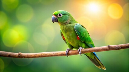 Obraz premium Minimalist Parrot Photography: Elegant Green Bird on Branch