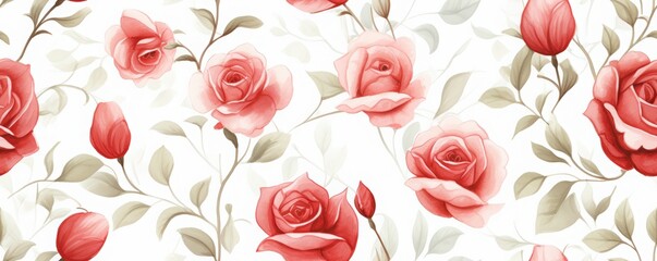 Collection of Red and White Roses background, Watercolor, Seamless Pattern with floral decoration for celebration and romance, Valentine's theme