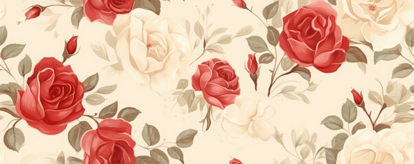 Collection of Red and White Roses background, Watercolor, Seamless Pattern with floral decoration for celebration and romance, Valentine's theme