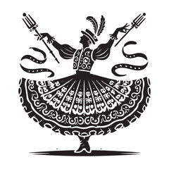 Fototapeta premium Mazurka Silhouette Vector Illustration, Solid White Background.