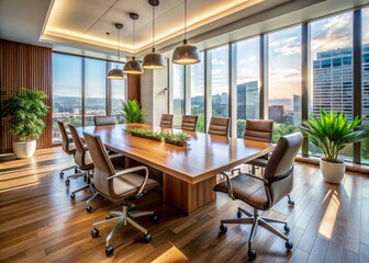 Fototapeta premium Modern Office Boardroom, HR Director Meeting Table, Strategic Planning Session