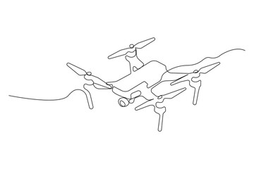 Drone one-line art drawing isolated on white background. Vector illustration