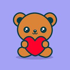 Teddy Bear With Heart Cartoon Vector Art, Illustration and Graphic
