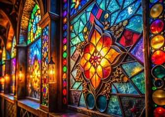 Obraz premium Night Photography: Colorful Abstract Stained Glass Window Panel Design