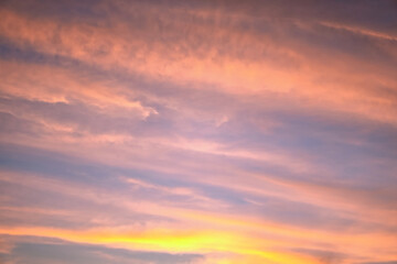Beautiful nature landscape of colorful sky and warm orange light of the sun.