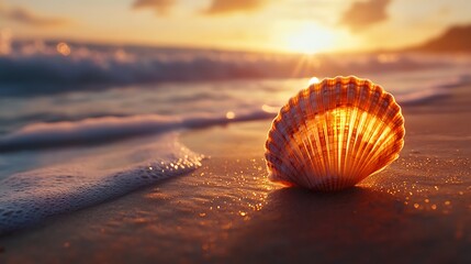 Obraz premium Sunset action with shell beach nature photography tranquil atmosphere