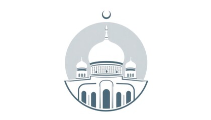 Circular mosque icon with arabesque patterns and layered dome details.