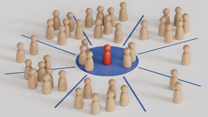 Obraz premium 3D illustration of pawns over drawing representing multichannel marketing strategy. Retailing concept.3D rendering on white background.