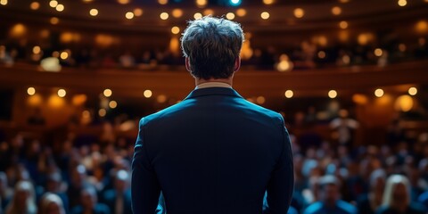 Leadership in Action: A Man in a Business Suit Delivering a Speech to an Engaged Audience