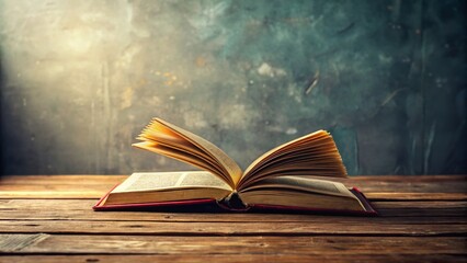 Open Book on Wooden Table, Gray Background - Stylish Fashion Photography