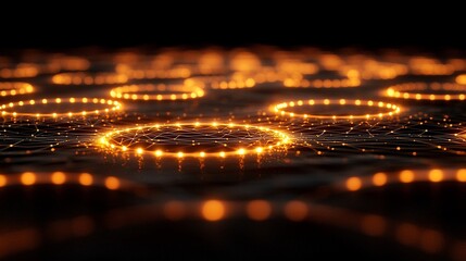 Glowing orange rings on dark network.