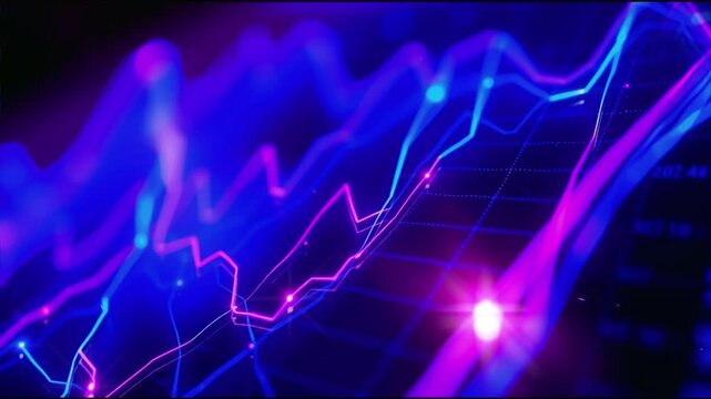 Neon Stock Market Graph Data Display.