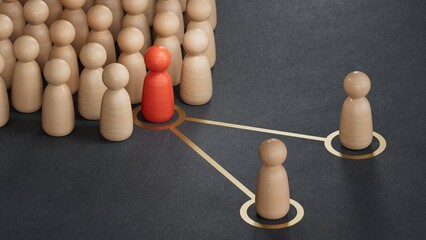 Obraz premium 3d illustration of pawns with one pawn replaced by another one. Concept of succession planning and leader or senior manager replacement.