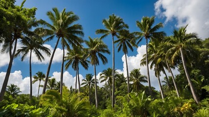Obraz premium Tropical Calm: Roystonea Regia Palms Against a Beautiful Blue Sky