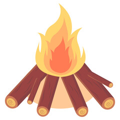 Cartoon Bonfire Illustration on White Background. Travel and Camping Symbol. Isolated Vector Element