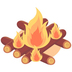 Cartoon Bonfire Illustration on White Background. Travel and Camping Symbol. Isolated Vector Element