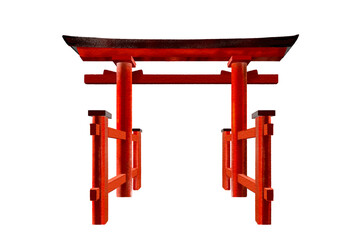 Japanese tori gate garden red wood Shinto isolated hand drawn on transparent background 