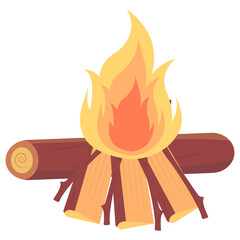 Cartoon Bonfire Illustration on White Background. Travel and Camping Symbol. Isolated Vector Element