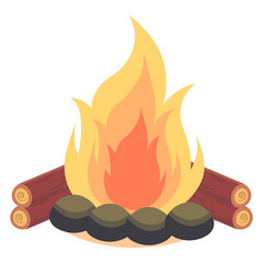 Cartoon Bonfire Illustration on White Background. Travel and Camping Symbol. Isolated Vector Element