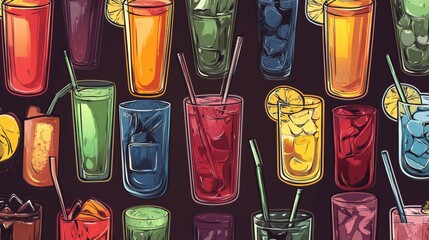 Seamless pattern of drinks