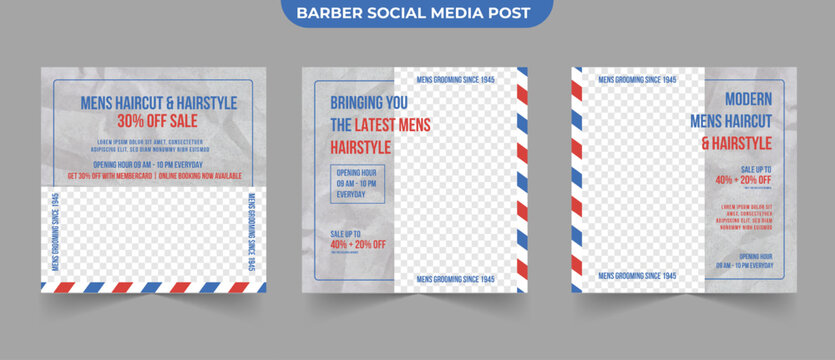 Modern barbershop mens grooming salon for social media post ideas content brochure and web banner template - Powered by Adobe