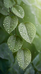 Fototapeta premium water drops on a green leaf