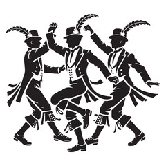 Morris Dance Silhouette Vector Illustration, Solid White Background.
